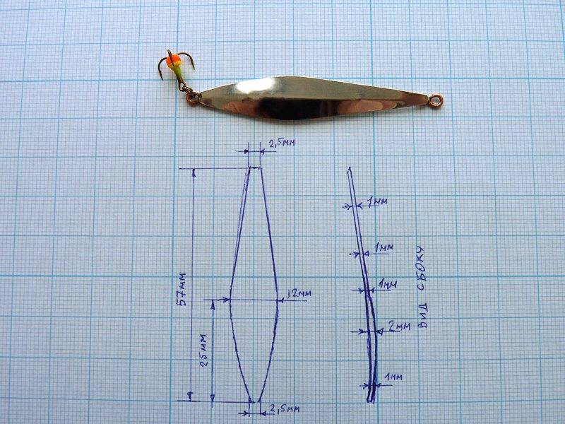 Самодельная блесна для ловли зимнего судака  -"полуромб". размеры, чертеж. - самоделки для рыбалки своими руками