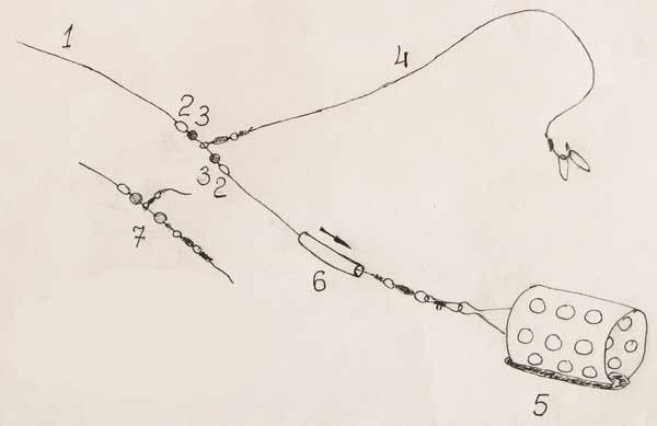 Фидерная оснастка «вертолет и два узла» для ловли на течении
