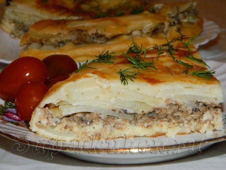 Заливной пирог с рыбными консервами и картошкой рецепт с фото пошагово - 1000.menu
